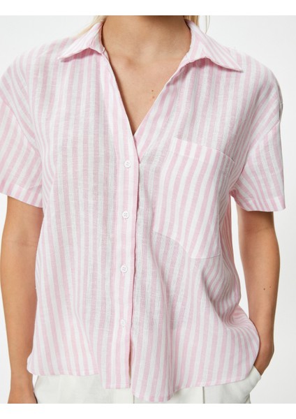 Keten Gömlek Kısa Kollu Tek Cep Detaylı indirimleri