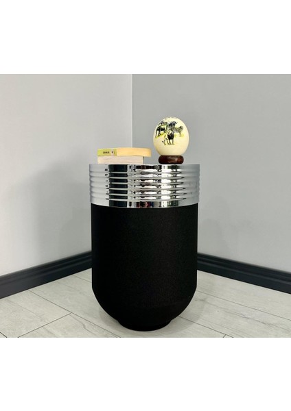 Elegant Dekoratif Krom Darbuka Siyah Sehpa 60CM