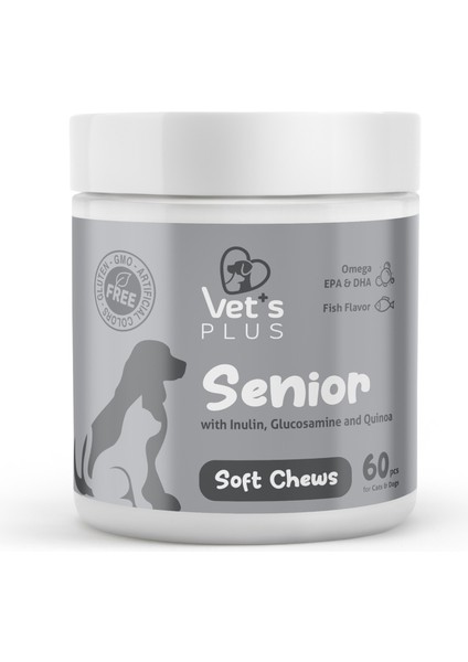 Vet's Plus Senior Çiğnenebilir Tablet 60'lı (Kedi ve Köpekler için Inulin ve Glukozamin Desteği)