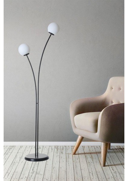 Rose 2 Li Siyah Beyaz Camlı Lambader