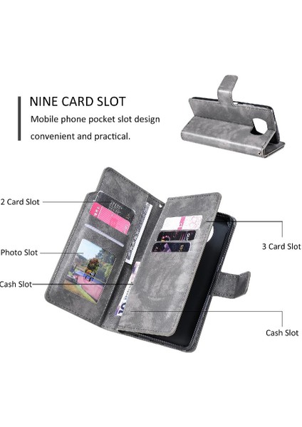Xiaomi Poco X3 Nfc Pu Deri Cüzdan 9 Kart Yuvaları Kickstand (Yurt Dışından)