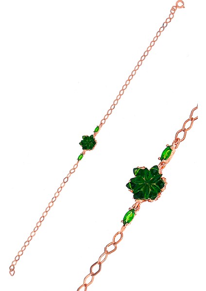 Zümrüt Taşlı Rose Kaplama 925 Ayar Gümüş Kadın Bileklik 201023067