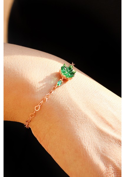 Zümrüt Taşlı Rose Kaplama 925 Ayar Gümüş Kadın Bileklik 201023067 fiyatları