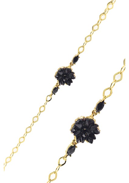 Oniks Taşlı Gold Kaplama 925 Ayar Gümüş Kadın Bileklik 201023072