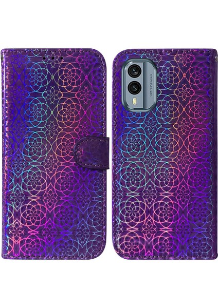 Nokia X30 Premium Pu Deri Cüzdan Kılıf Kart Yuvası Glitter Standı (Yurt Dışından)