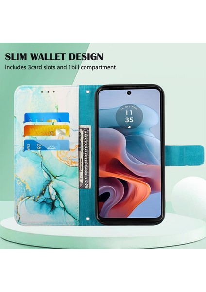 Motorola Moto G34 Kickstand Pu Deri Cüzdan Mermer Desen (Yurt Dışından)