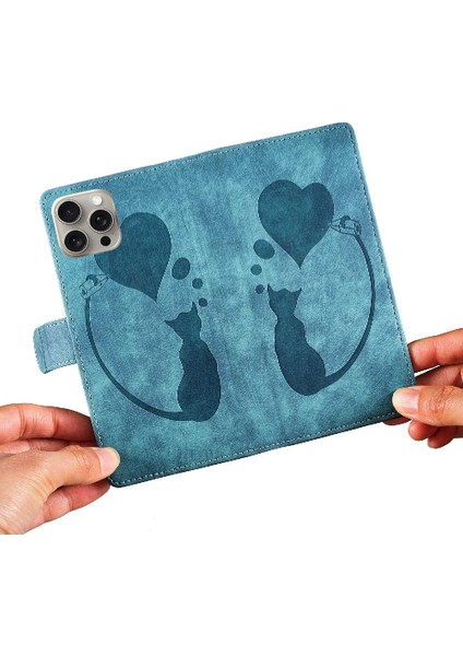 IPhone 14 Için Kılıf Pro Flip Folio Tutucu Kapak Kart Cep Kabartmalı Kedi (Yurt Dışından)