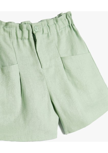 Keten Şort Beli Lastikli Cepli modelleri