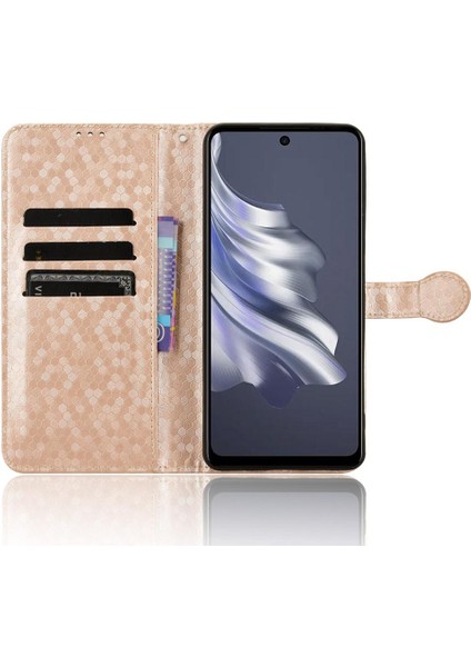 Tecno Spark 20 Pro Deri Cüzdan Kapağı Için Kılıf Geometrik Desen Toka (Yurt Dışından)