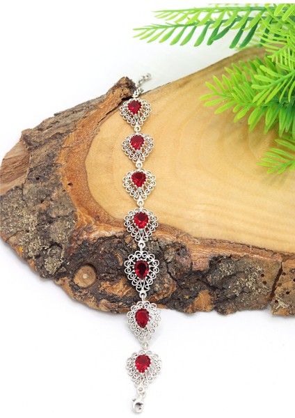 Yakut Taşlı Damla Model 925 Ayar Gümüş Telkari Bileklik 201023140 fiyatları