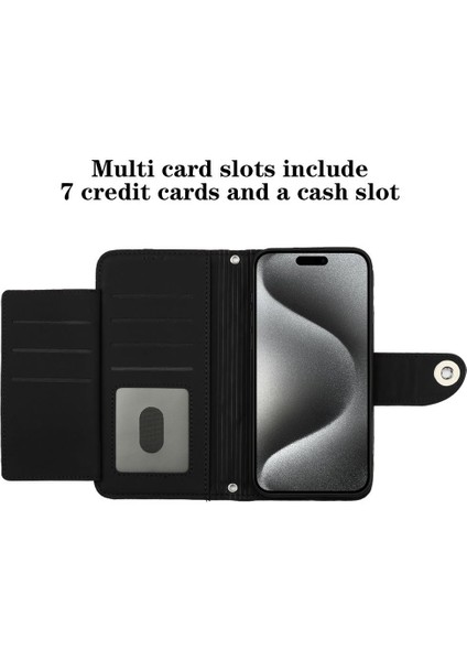 IPhone 14 Için Kılıf Pro Kart Tutucu Cüzdan Kapak Bilek Şerit Darbeye (Yurt Dışından)