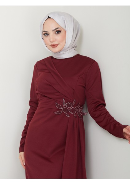 Kemeri Taşlı Asimetrik Abiye Kalem Tesettür Elbise 2580