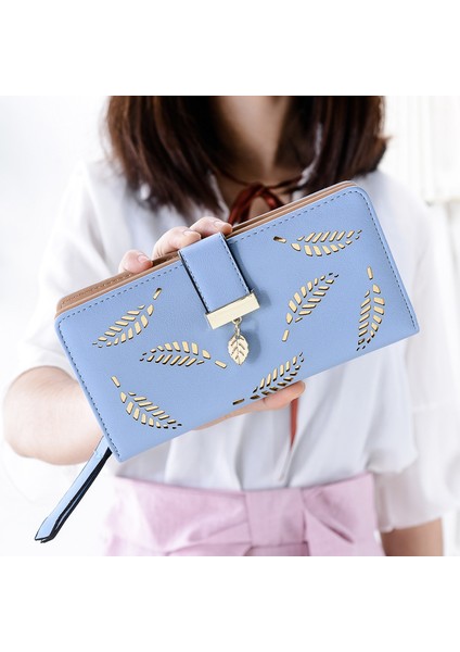Moda Yeni Kadın Uzun Iki Katlı Içi Boş Yaprak Cüzdan Cüzdan El Çantası Cep Telefonu Çantası Kart Çantası (Yurt Dışından)