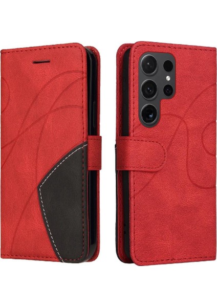 Samsung Galaxy S24 Ultra Iki Renkli Dikiş Pu Deri Flip Case (Yurt Dışından)