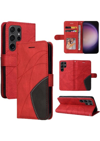Samsung Galaxy S24 Ultra Iki Renkli Dikiş Pu Deri Flip Case (Yurt Dışından) modelleri