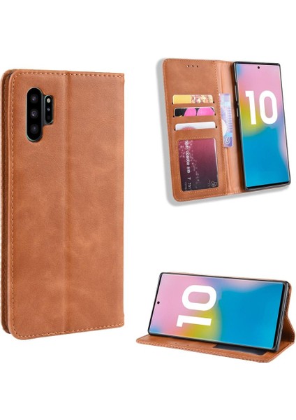 Samsung Galaxy Not 10 Artı Manyetik Kapatma Pu Deri Cüzdan (Yurt Dışından)