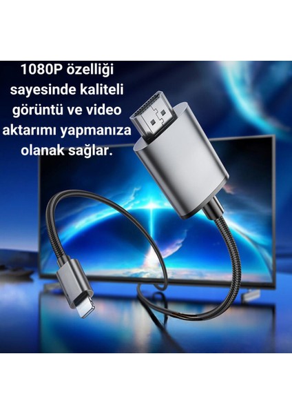 2 Metre 60Hz 4K Iphone Lightning To HDMI Görüntü Aktarım Kablosu, Iphone 7/8/x/11/12/13/14 Serisi Ile Uyumulu