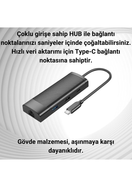 100W 7in1 Type-C Çoğaltıcı Adaptör Hub, 1x 4K Hdmi/2x Pd Type C,/1x RJ45 Port,/2x Usb/1x Sd/tf Çoğaltıcı Adaptör