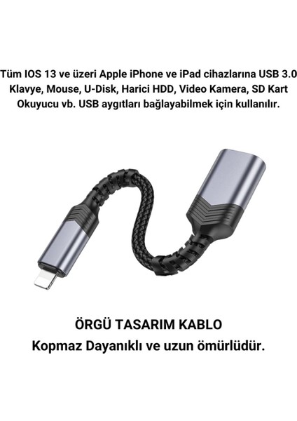 Süper Hızlı Iphone Lightning USB Otg Adaptörü, Mouse, Klavye, USB Bellek Çevirici Adaptör
