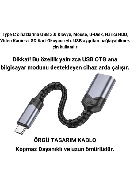 Süper Hızlı Type-C To USB 3.0 Otg Adaptörü, Kulaklık, Mouse, Klavye, USB Bellek Çevirici Adaptör