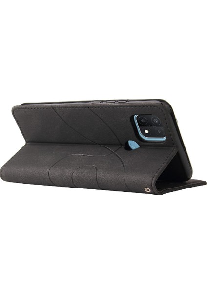 Oppo A15 Iki Renkli Dikiş Kickstand Koruyucu Pu Deri Flip Için Kılıf (Yurt Dışından)