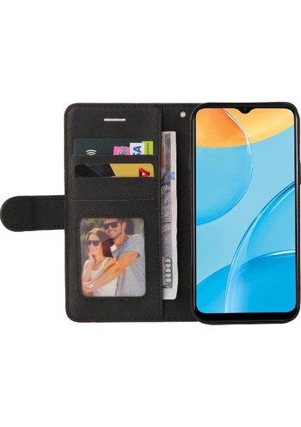 Oppo A15 Iki Renkli Dikiş Kickstand Koruyucu Pu Deri Flip Için Kılıf (Yurt Dışından)