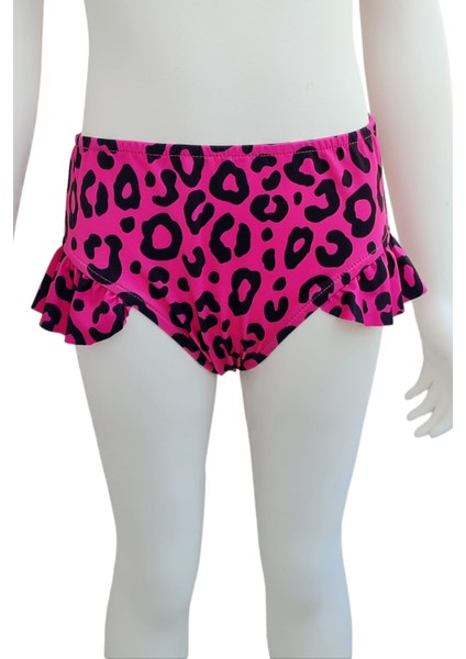 Pembe Kız Çocuk Leopar Desenli Plaj Çantalı Bikini Kız Çocuk Pembe Çantalı Bikini