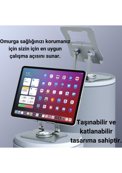 Polham 360 Derece Dönebilen Yükseklik ve Açı Ayarlı Notebook ve Tablet Standı, Kaydırmaz, Katlanabilir Stand