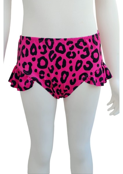 Urz Kids Pembe Kız Çocuk Leopar Desenli Plaj Çantalı Bikini Kız Çocuk Pembe Çantalı Bikini