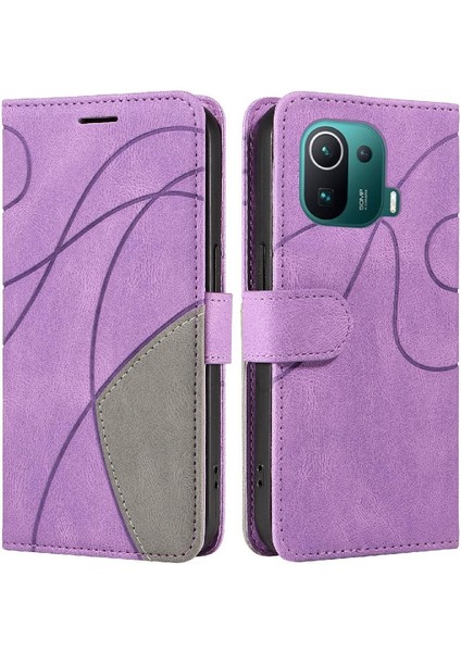 Xiaomi 11 Pro Kickstand Koruyucu Kılıf Kart ile Iki Renkli Dikiş (Yurt Dışından)
