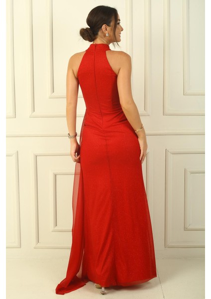 Boyunlu Eteği Mendilli Astarlı Simli Uzun Abiye Elbise fırsatları