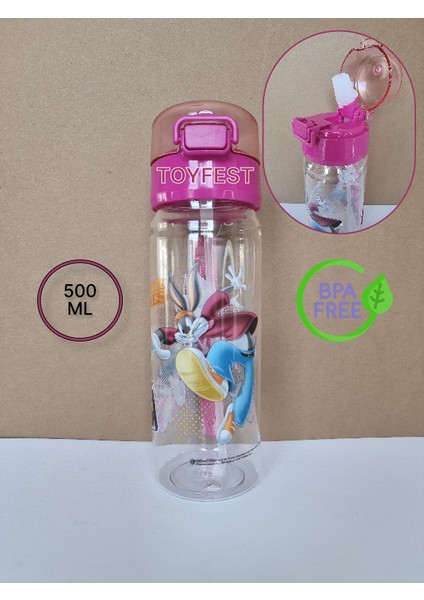 Pipetli Suluk Matara Kilit Kapaklı Looney Tunes Lisanslı Temalı 500 ml