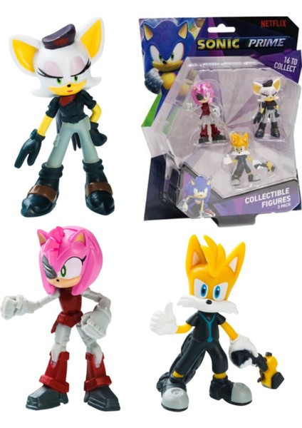 Sonic Prime 3 Lü Figür Blister Set - Tails Nine + Rusty Rose + Rebel Rouge 6.5 cm - SON2020