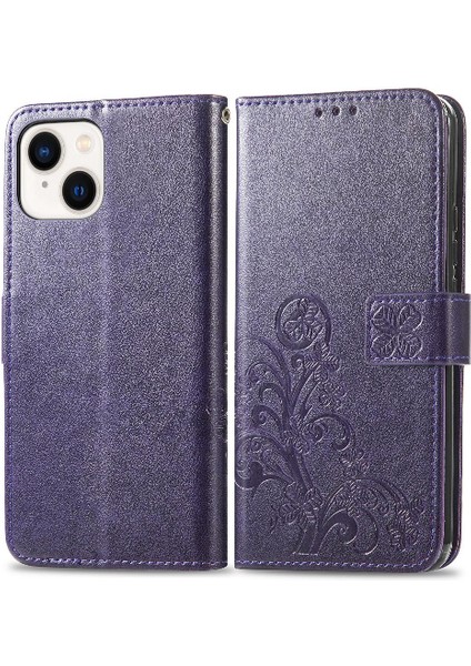 Iphone 14 Için Kılıf Artı Kapak Kapak Kısa Kayış Deri Kılıf Zarif Dört (Yurt Dışından)