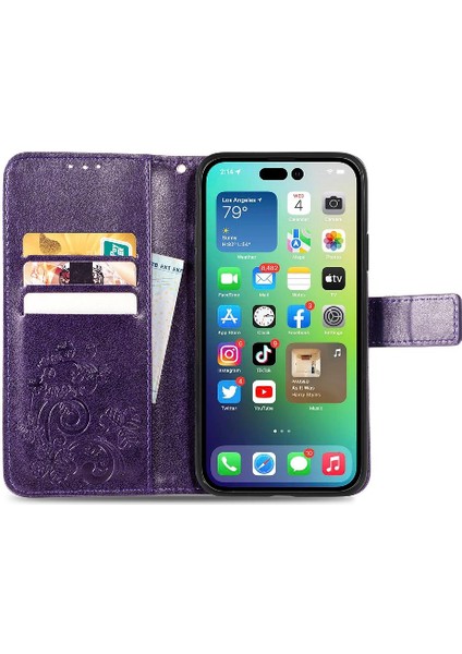 Iphone 14 Için Kılıf Artı Kapak Kapak Kısa Kayış Deri Kılıf Zarif Dört (Yurt Dışından)