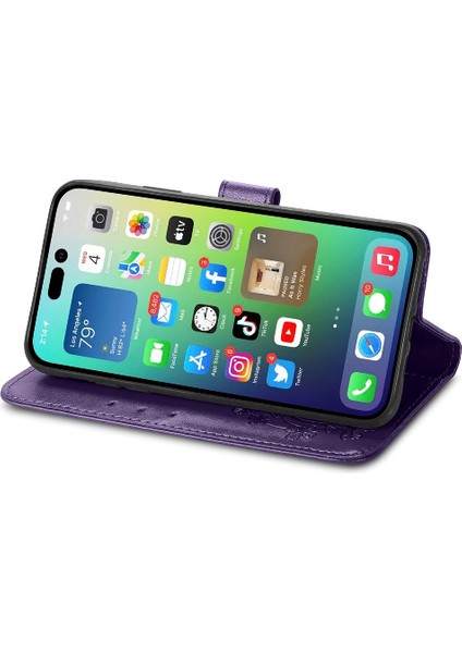 Iphone 14 Için Kılıf Artı Kapak Kapak Kısa Kayış Deri Kılıf Zarif Dört (Yurt Dışından)
