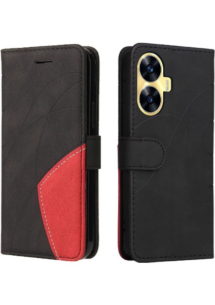 Realme C55 4g Iki Renkli Dikiş Kickstand Koruyucu Pu Deri (Yurt Dışından)