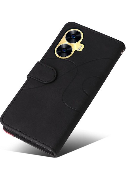 Realme C55 4g Iki Renkli Dikiş Kickstand Koruyucu Pu Deri (Yurt Dışından)