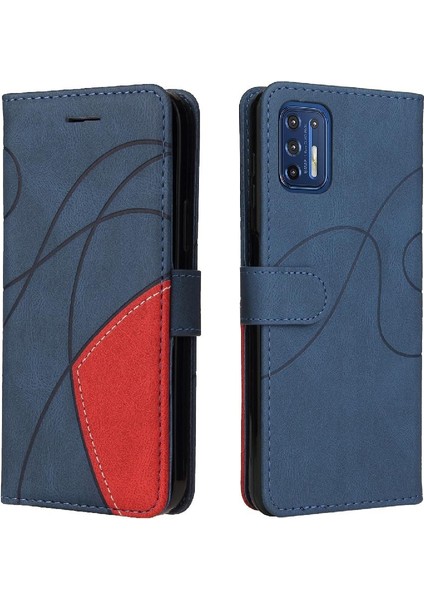 Motorola Moto G9 Artı Iki Renkli Dikiş Pu Deri Flip Folio Için Kılıf (Yurt Dışından)