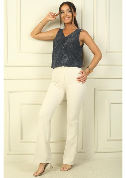 Yüksek Bel Cepli En Boy Likra Ispanyol Paça Pantolon fiyatları