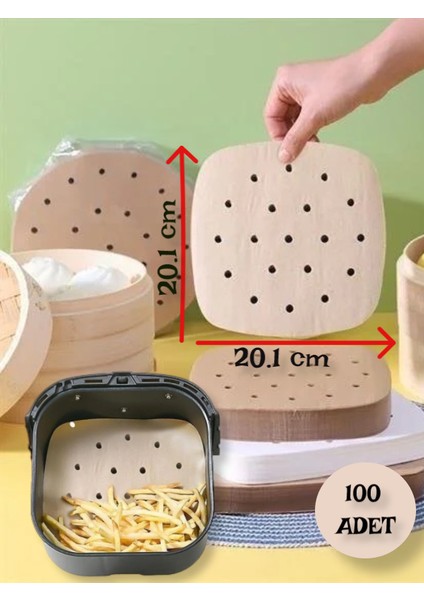 Tek Kullanımlık Delikli Air Fryer Pişirme Kağıdı 20 cm x 20 cm - 100 Adet