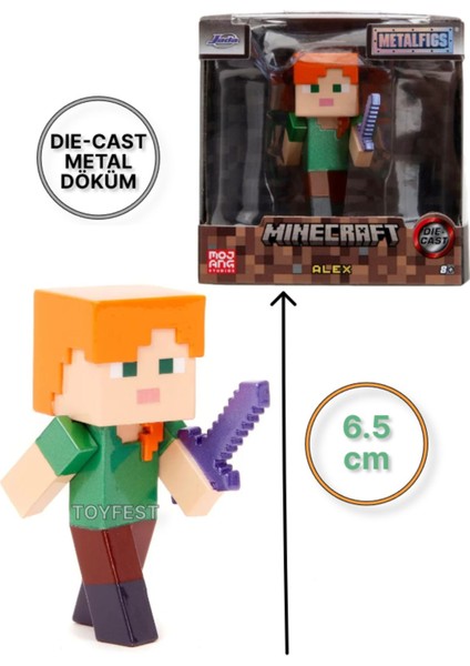 Jada Minecraft Metal Döküm Die - Cast Figür Karakterler - Alex - 6.5 cm