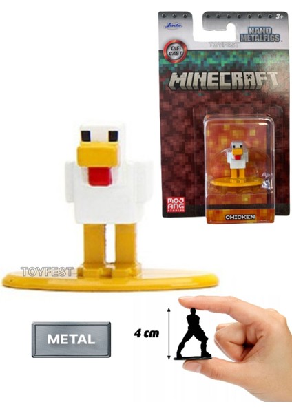 Jada Nano Metalfics Minecraft Metal Döküm Die - Cast Mini Figür - Chicken - 4 cm