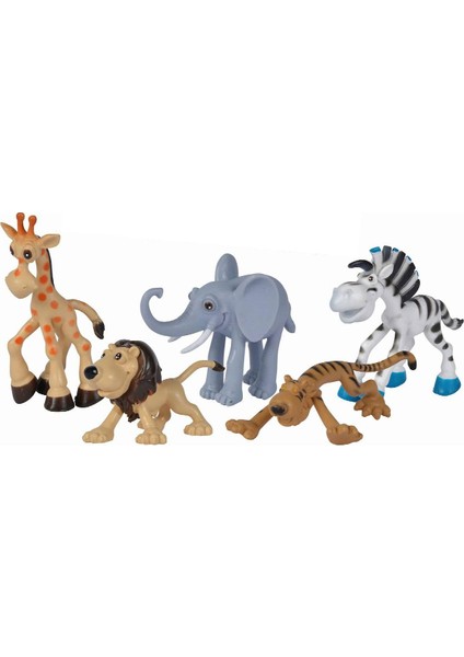 Safari 5 Li Hayvan Seti - Komik Safari Hayvanları Kaplan - Fil - Aslan - Zebra - Zürafa ( 9 - 12 Cm)