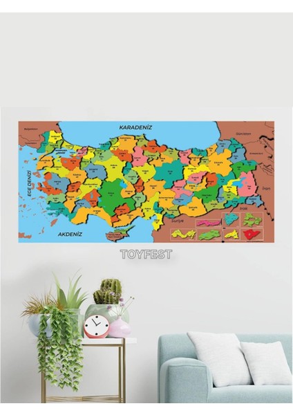 Duvara Kendiliğinden Manyetik Yapışan Yazılıp Silinebilen Renkli Türkiye Haritası 118 x 56 cm