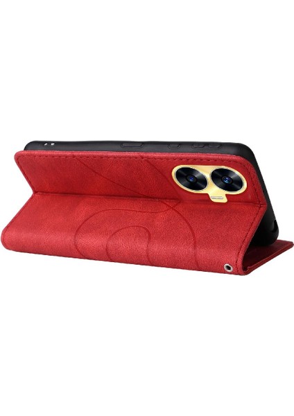 Realme C55 4g Iki Renkli Dikiş Kickstand Koruyucu Pu Deri (Yurt Dışından)