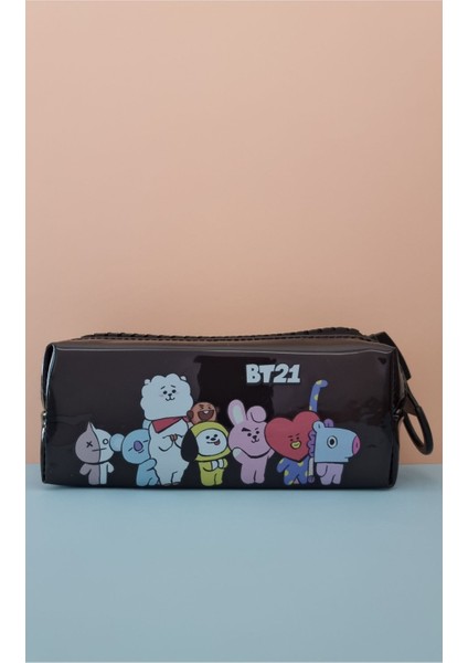 Bts BT21 Temalı Dev Fermuarlı Kalemlik Şeffaf Kalem Kutusu Çantası - Siyah modelleri
