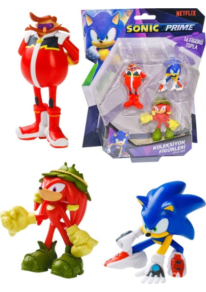 Sonic Prime 3 Lü Figür Blister Set - Sonic + Gnarly Budaklı Knuckles + Dr. Eggman 6.5 cm - SON2020