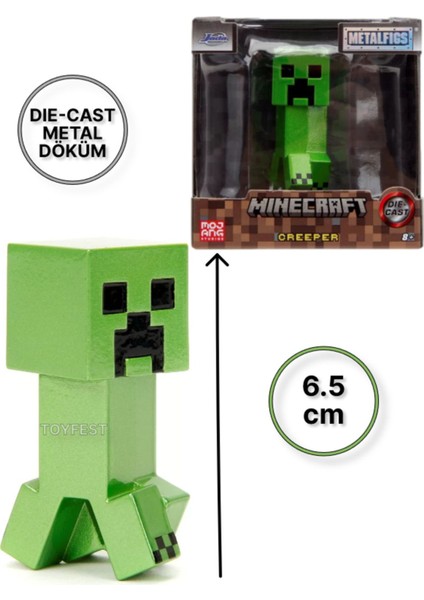 Jada Minecraft Metal Döküm Die - Cast Figür Karakterler - Creeper - 6.5 cm