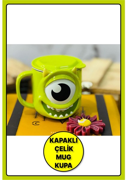 Kawaii 3D Monster Karakter Kabartmalı Modelli Paslanmaz Çelik Su Bardağı Kupa Kahve Mug